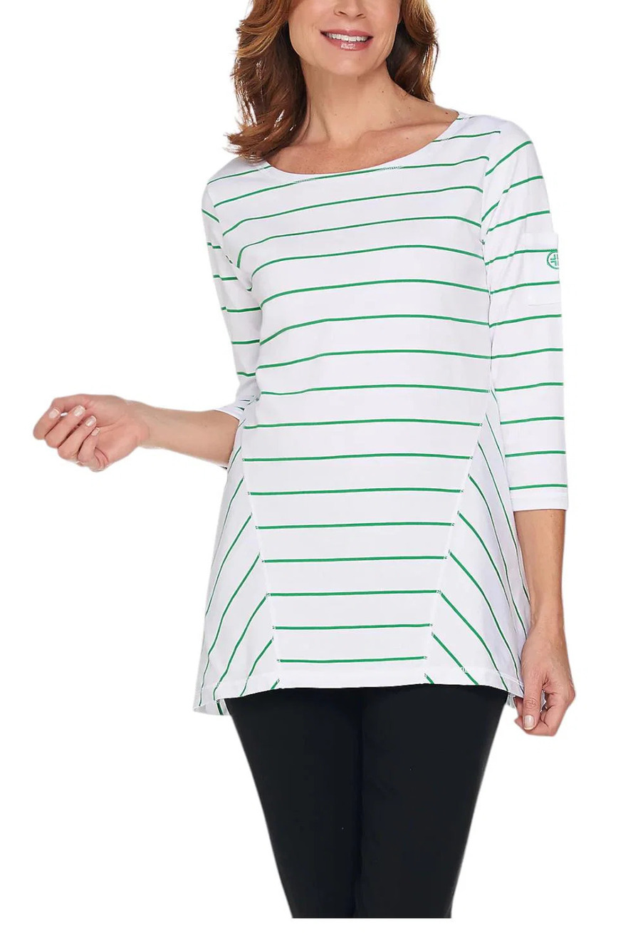 Linea Leisure by Louis Dell'Olio Women's Stripe Swing Tee Wht/Green - Regular